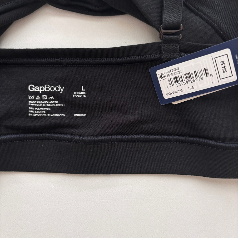 GAP GapBody Women's Large Black Breathe Full Coverage Bralette / Sports Bra NWT - Picture 7 of 7